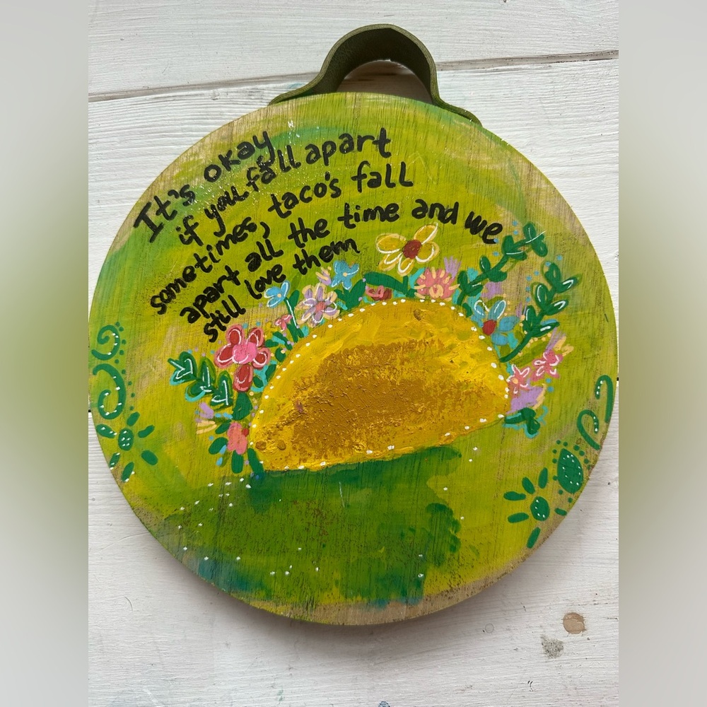 Hand-Painted Green and Yellow Taco Art
